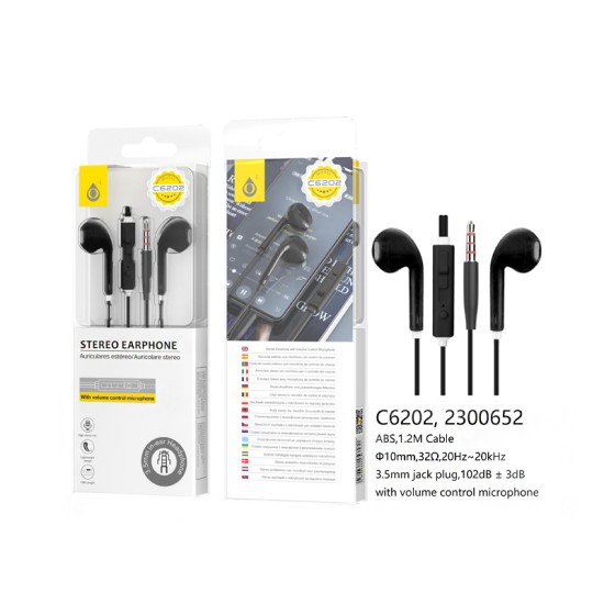 AURICULARES ONEPLUS C6202 NE COM MICRÓFONO DE CONTROL DE VOLUMEN 1,2M PRETO AURICULARES ONEPLUS C6202 NE COM MICRÓFONO DE CONTROL DE VOLUMEN 1,2M PRETO